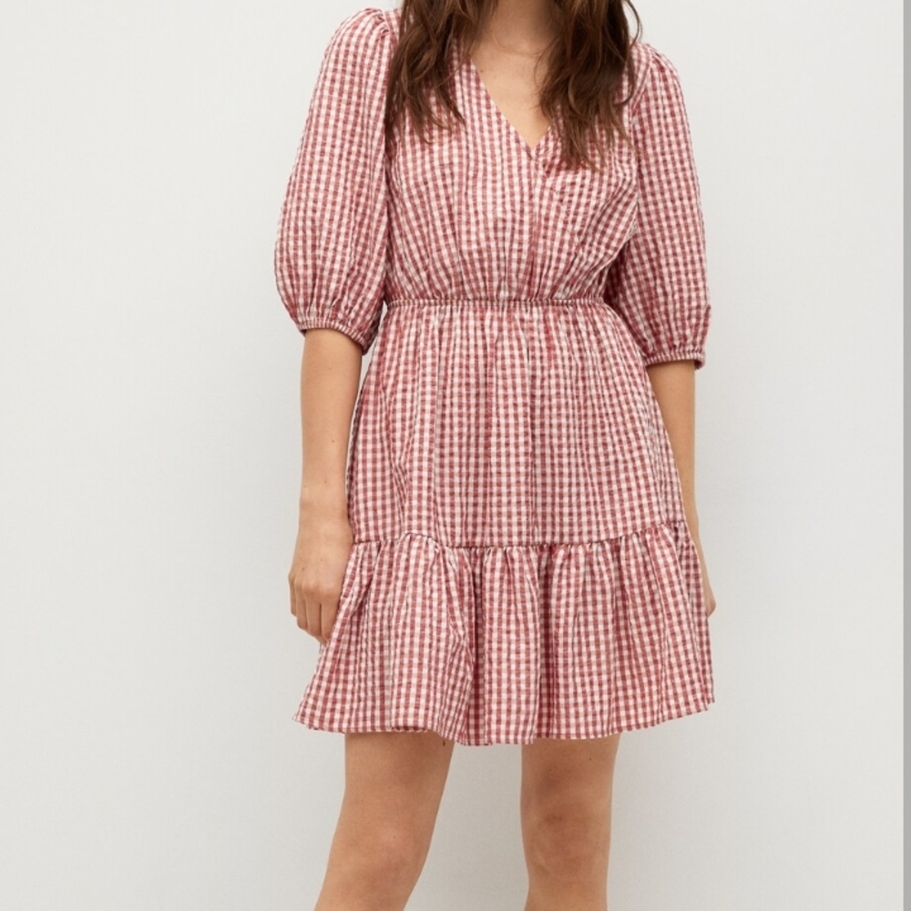 Mango Vichy Dress In Red